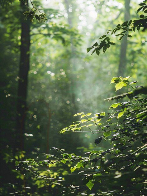 Sunlight Filtering Through Lush Green Forest Foliage