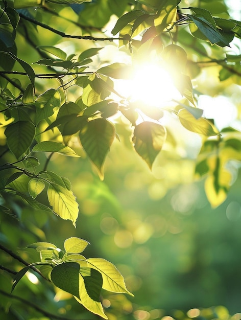 Sunlight Filtering Through Lush Green Leaves in a Forest