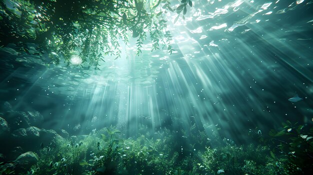 Sunlight Filtering Through Underwater Forest Generative Ai