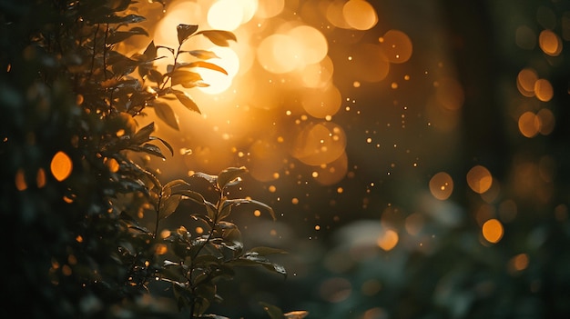 Sunlight filters through leaves creating a golden glow during a serene afternoon in a lush forest