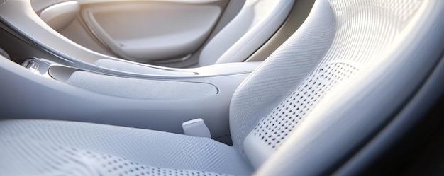 Photo sunlight is illuminating the luxurious white leather interior of a modern car