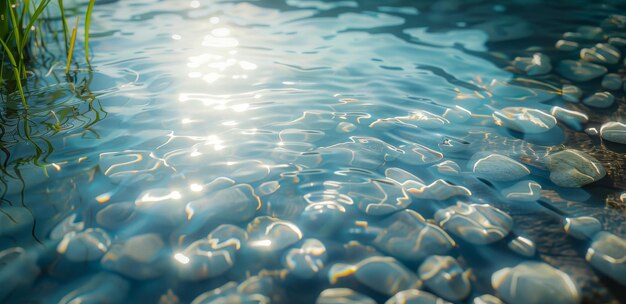 Photo sunlight shimmers on the rippling surface of a shallow pool revealing smooth white stones nestled be