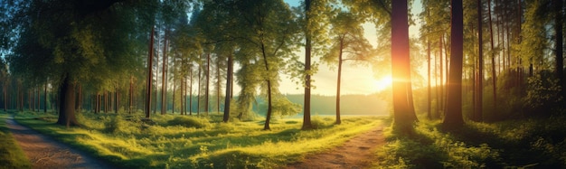 Sunlight shines in beautiful grass and trees