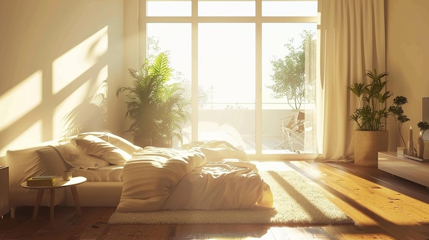 Photo sunlight shines through a window and the sun shines through the window