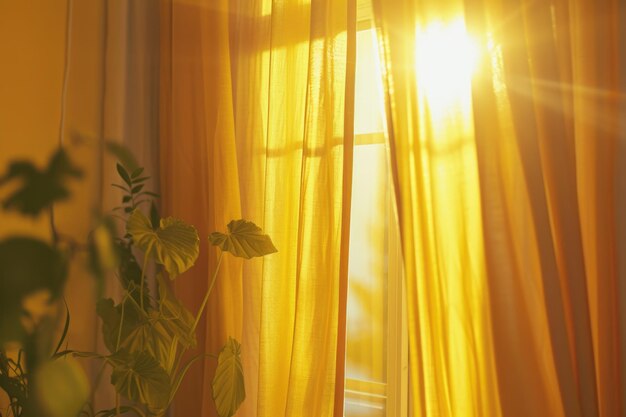 Sunlight streaming through the curtains in a cozy living room Perfect for home decor or interior design projects