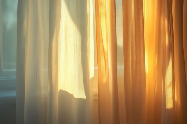 Photo sunlight streaming through sheer curtains in a cozy room during the morning hours