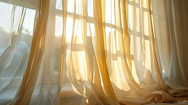 Sunlight streaming through sheer curtains