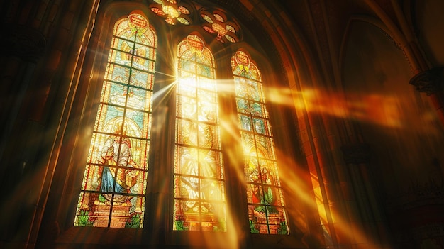 Sunlight Streaming Through Stained Glass Window