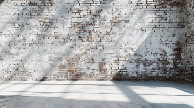 Photo sunlight streams through large windows casting shadows on a whitewashed brick wall and bare concrete