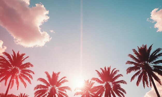 Photo sunlight summer vibe pink tint colors california sky with palms summer postcard