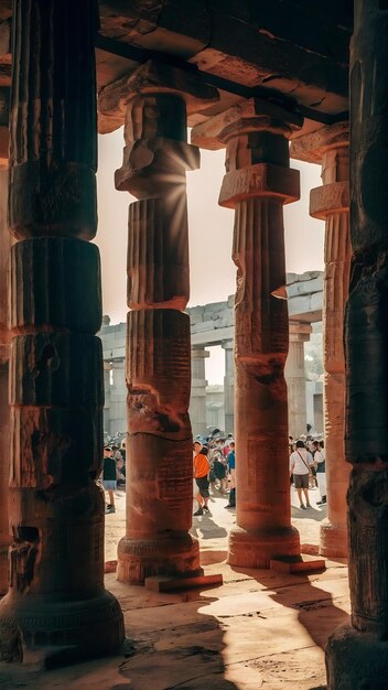 Sunlight through Columns Kom Ombo Temple cultural heritage