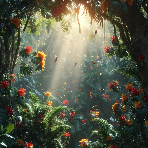 Photo sunlight through tropical jungle