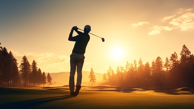 Sunlit Ambiance with a Golfer's Shadow Stretching on the Course Accentuating Elegance