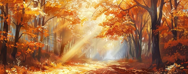 Sunlit Autumn Forest Path