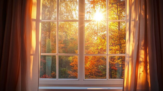 Sunlit Autumn View Through a Cozy Window