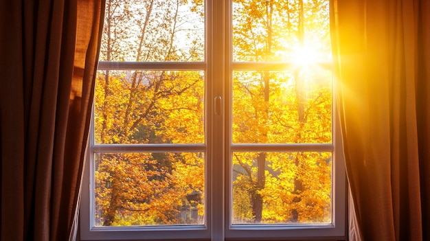 Sunlit Autumn View Through a Cozy Window