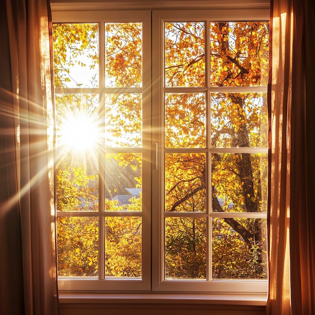 Sunlit Autumn View Through a Cozy Window