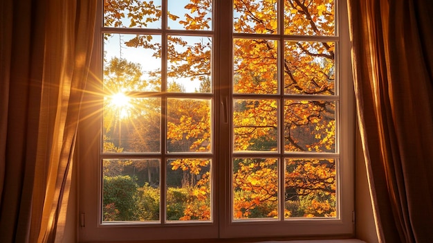 Sunlit Autumn View Through a Cozy Window