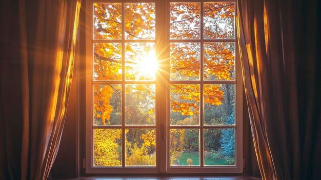 Sunlit Autumn View Through a Cozy Window