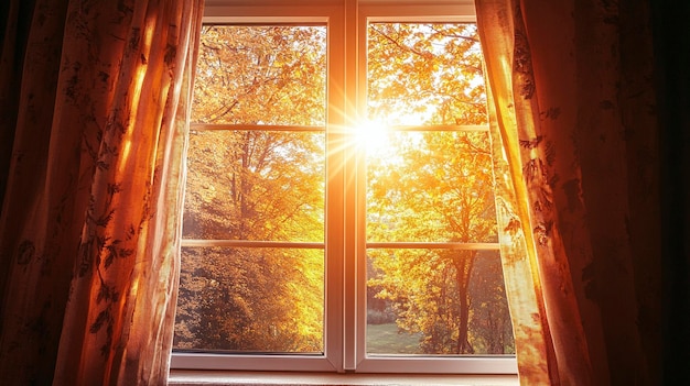 Sunlit Autumn View Through a Cozy Window