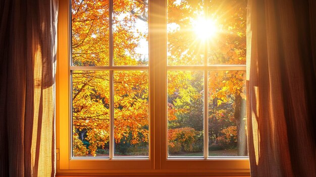 Sunlit Autumn View Through a Cozy Window