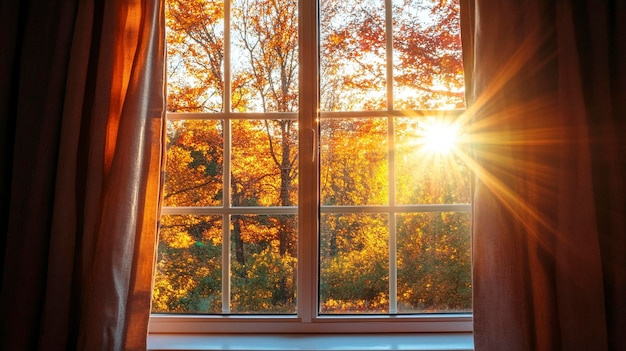 Sunlit Autumn View Through a Cozy Window