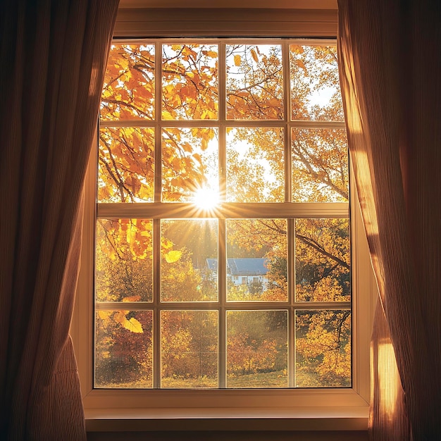 Sunlit Autumn View Through a Cozy Window