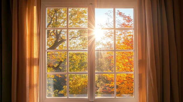 Sunlit Autumn View Through a Cozy Window