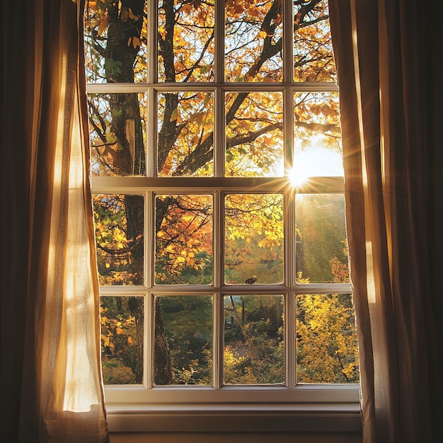 Sunlit Autumn View Through a Cozy Window