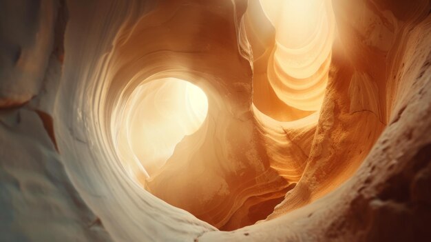 Photo sunlit canyon with rock formations light shafts wild landscape in brown and orange shades