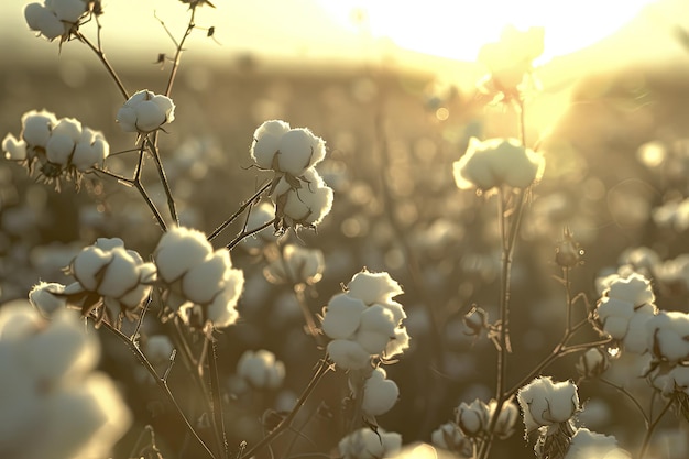 Photo sunlit cotton blossoms in a farm field