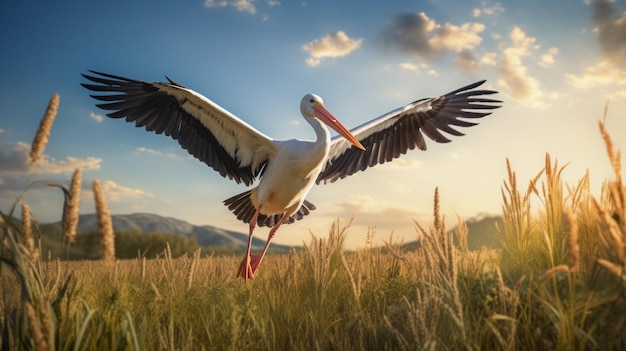 Sunlit Countryside Pelican Soaring Through Fields In John Wilhelm Style