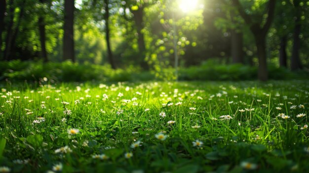 Sunlit Forest Meadow with Daisies