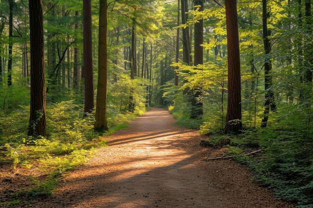 Sunlit Forest Path With Dappled Shadows