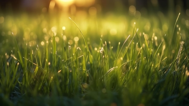 Sunlit grass in closeup Generative ai