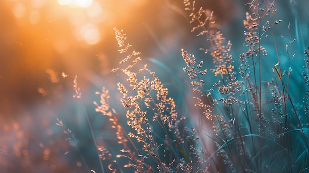 Sunlit Grass CloseUp Photography Subtle Grain Texture Background