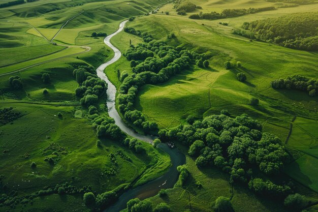 Sunlit Green Forest from Above