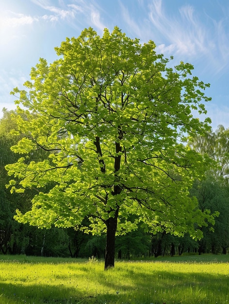 Sunlit Green Tree in Lush Park Landscape