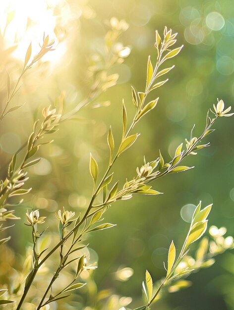 Photo sunlit greenery with bokeh effect nature background