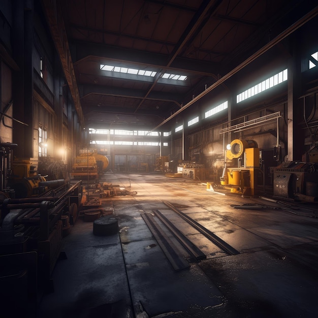 Sunlit Industrial Workshop Interior