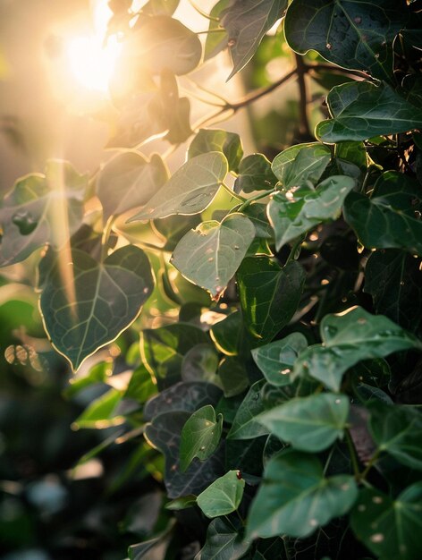 Photo sunlit ivy leaves in morning glow nature tranquility and freshness