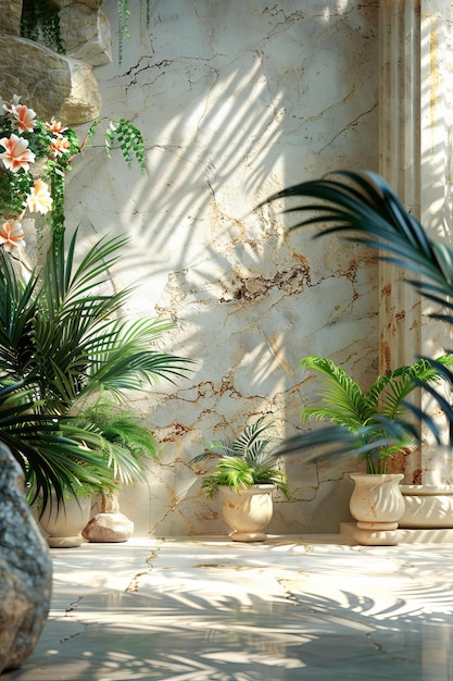 Sunlit Living Room with Lush Indoor Plants