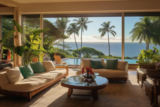 Sunlit Living Room with Ocean View