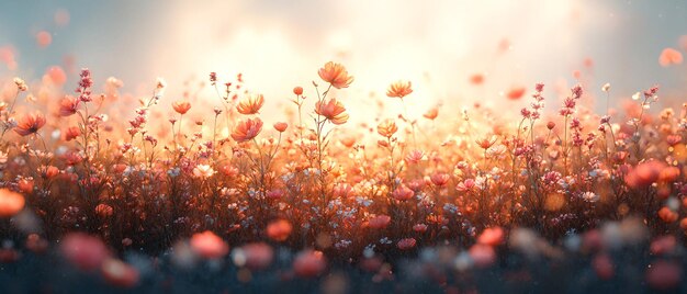 Sunlit Meadow with Vibrant Wildflowers a Stunning Floral Backdrop