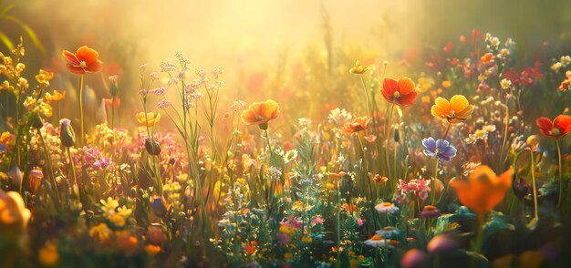 Sunlit Meadow with Vibrant Wildflowers