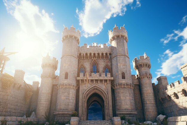 Sunlit medieval castle against a blue sky Generative ai