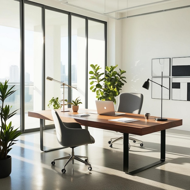 Sunlit Minimalist Workspace with a Contemporary Design