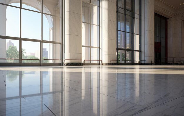 Photo sunlit modern building lobby with marble floors