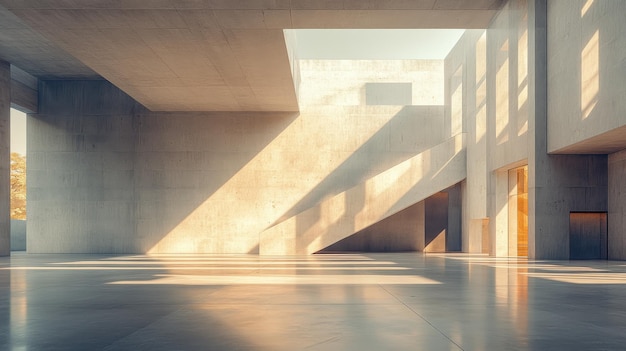 Sunlit Modern Concrete Building Interior