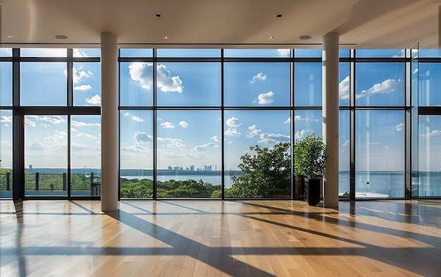 Photo sunlit modern office lobby